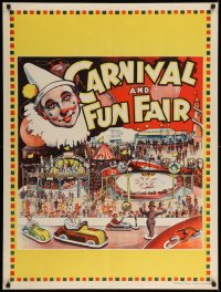7f266 MAMMOTH CIRCUS: CARNIVAL & FUN FAIR 30x40 English circus poster 1930s cool art of fun rides!