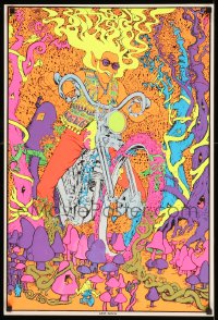 7f753 ACID RIDER 20x30 commercial poster 1970s psychedelic art of biker on motorcycle!