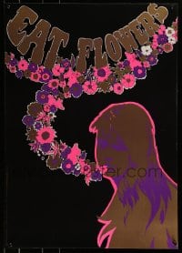 7f783 EAT FLOWERS 21x29 Dutch commercial poster 1960s psychedelic art of pretty woman & flowers!