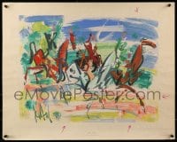 7f375 GEN PAUL 21x27 French commercial art print 1950s cool different art of cowboys and horses!