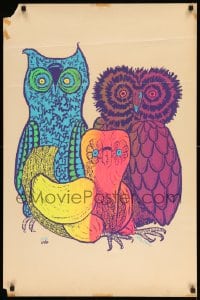 7f838 OWLS 23x35 commercial poster 1967 wonderful Leroy Olsen artwork of cute owls!