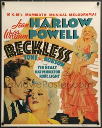 7f846 RECKLESS 22x28 commercial poster 1980s artwork of sexy Jean Harlow & William Powell!