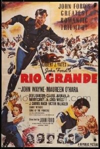 7f996 RIO GRANDE Cine Poster REPRO French 21x31 1980s John Wayne & Maureen O'Hara, John Ford!
