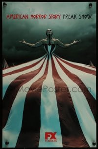 7f445 AMERICAN HORROR STORY tv poster 2010s wild bizarre image of weird clown-like guy, big top!