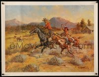 7f373 FRED HARMAN 20x26 art print 1970s western cowboy art of Red Ryder and Little Beaver!