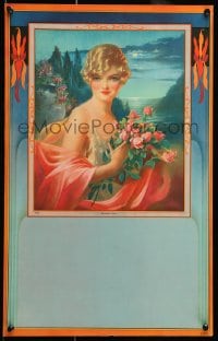 7f651 GENE PRESSLER 14x22 special 1920s art of pretty woman holding flowers, Moonlight Charm!