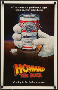 7f969 HOWARD THE DUCK teaser mini poster 1986 George Lucas, his hand holding Budweiser can!