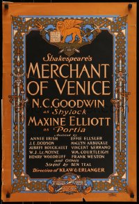 7f436 MERCHANT OF VENICE 20x29 stage poster 1901 N.C. Goodwin as Shylock, William Shakespeare!