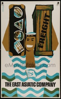 7f231 EAST ASIATIC COMPANY 24x39 Danish travel poster 1950 artwork of sailor w/ freight by Kolind!