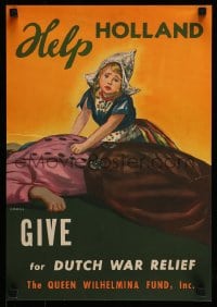 7f211 HELP HOLLAND 14x19 WWII war poster 1942 Ronay art of Dutch orphan, Queen Wihelmina Fund!