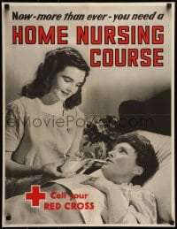 7f212 HOME NURSING COURSE 22x28 WWII war poster 1940s art of future nurse caring for mom!