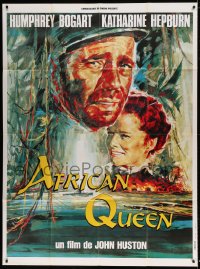 7g717 AFRICAN QUEEN French 1p R1990s colorful art of Humphrey Bogart & Katharine Hepburn!