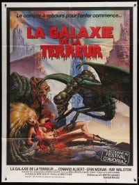7g814 GALAXY OF TERROR French 1p 1981 great Charo fantasy artwork of monsters attacking sexy girl!