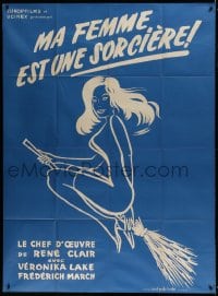 7g835 I MARRIED A WITCH French 1p R1960s different art of sexy Veronica Lake flying on broom!