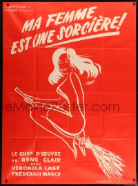 7g834 I MARRIED A WITCH French 1p R1960s different art of sexy Veronica Lake flying on broom!