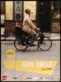 7g890 MON ONCLE French 1p R2013 Jacques Tati as My Uncle, Mr. Hulot with kid on bicycle!