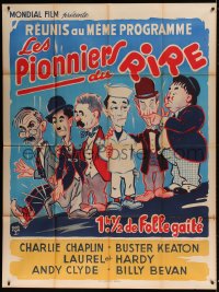 7g914 PIONEERS OF LAUGHTER French 1p 1961 art of Chaplin, Keaton, AND Laurel & Hardy together!
