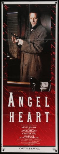 7g687 ANGEL HEART French door panel 1987 c/u of Mickey Rourke with gun, directed by Alan Parker!