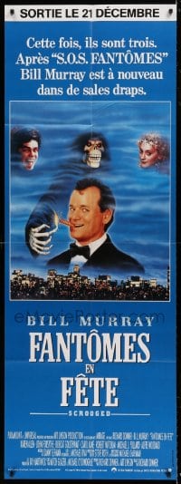 7g697 SCROOGED French door panel 1988 great image of skeleton hand lighting Bill Murray's cigar!