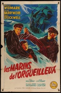 7g659 DOWN TO THE SEA IN SHIPS French 31x47 1950 Soubie art of Widmark, Barrymore & Stockwell!