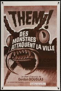 7g685 THEM French 32x47 R1970s classic sci-fi, cool different art of giant bug with huge fangs!