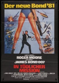 7g156 FOR YOUR EYES ONLY German 33x47 1981 Roger Moore as James Bond 007, cool Brian Bysouth art!