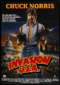 7g160 INVASION U.S.A. German 33x47 1985 great artwork of Chuck Norris with machine guns by Watts!