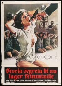 7g423 BAMBOO HOUSE OF DOLLS Italian 1p 1976 wild Piovano art of female prisoner with gun in mouth!