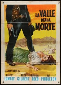 7g455 DEATH VALLEY Italian 1p R1960s different art of cowboy with gun standing over woman on ground!