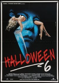 7g481 HALLOWEEN VI Italian 1p 1996 Maxy art of Mike Myers w/knife & naked girl through his eyes!