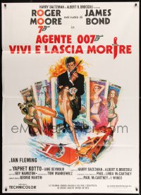 7g514 LIVE & LET DIE Italian 1p R1970s McGinnis art of Roger Moore as James Bond & sexy tarot cards!