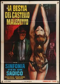 7g568 SADISTIC BARON VON KLAUS Italian 1p 1962 Piovano art of creepy guy torturing near-naked woman!