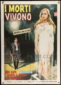 7g589 SWEET SOUND OF DEATH Italian 1p 1966 art of man in suit watching sexy ghost rise from grave!