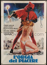7g340 FLY ME THE FRENCH WAY Italian 2p 1974 wild Ferrari art of masked man torturing naked girl!