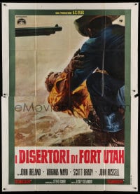 7g342 FORT UTAH Italian 2p 1968 different Mos art of rifle pointing at cowboys in death struggle!