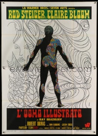 7g355 ILLUSTRATED MAN Italian 2p 1969 Ray Bradbury, Rod Steiger, Claire Bloom, Ferrini tattoo art!