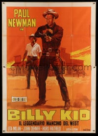 7g362 LEFT HANDED GUN Italian 2p R1970 different art of Paul Newman as Billy the Kid by Piovano!