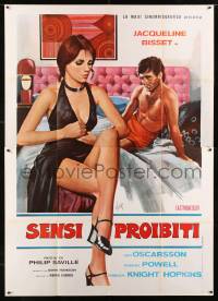 7g384 QUADRANGLE Italian 2p 1973 Aller art of sexy Jacqueline Bisset & Per Oscarsson in bed!