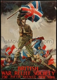7g009 BRITISH WAR RELIEF SOCIETY 15x21 WWII war poster 1940s Frank Reilly art of European soldiers!