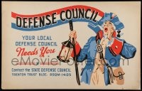 7g004 DEFENSE COUNCIL hand-created 14x22 WPA WWII war poster 1940s art of Revolutionary War soldier!
