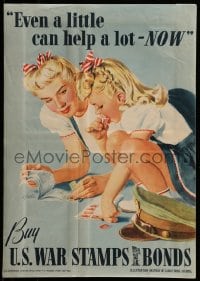 7g010 EVEN A LITTLE CAN HELP A LOT - NOW 14x20 WWII war poster 1942 art of mom & daughter by Parker