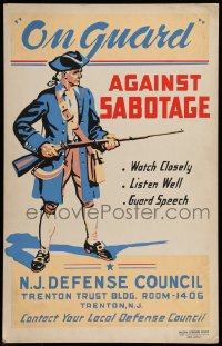 7g006 ON GUARD AGAINST SABOTAGE hand-created 14x22 WPA WWII war poster 1940s watch close listen well