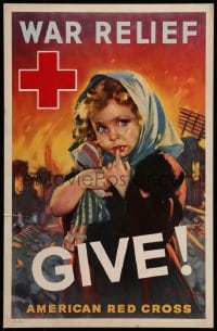 7g013 WAR RELIEF GIVE 13x20 WWII war poster 1940 F. Sands Brunner art of orphan affected by war!