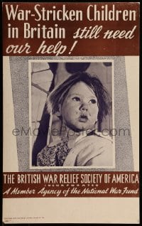 7g014 WAR-STRICKEN CHILDREN IN BRITAIN 13x22 WWII war poster 1945 orphans still need our help!