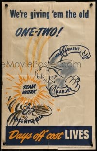 7g016 WE'RE GIVING 'EM THE OLD ONE-TWO 14x21 WWII war poster 1943 art of man punching bee!