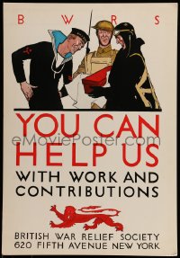 7g017 YOU CAN HELP US 15x22 WWII war poster 1940s British War Relief Society work & contributions!
