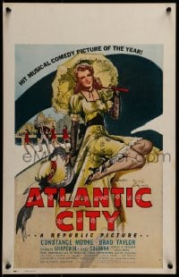 7g175 ATLANTIC CITY WC 1944 sexy art of Constance Moore with bonnett & umbrella by Schaeffer!