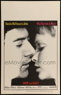 7g219 JOHN & MARY WC 1969 super close image of Dustin Hoffman about to kiss Mia Farrow!