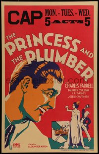 7g257 PRINCESS & THE PLUMBER WC 1930 cool artwork of smiling Charles Farrell & Maureen O'Sullivan!