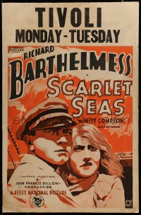 7g267 SCARLET SEAS WC 1928 close up art of Richard Barthelmess & Betty Compson by Ding Bell!